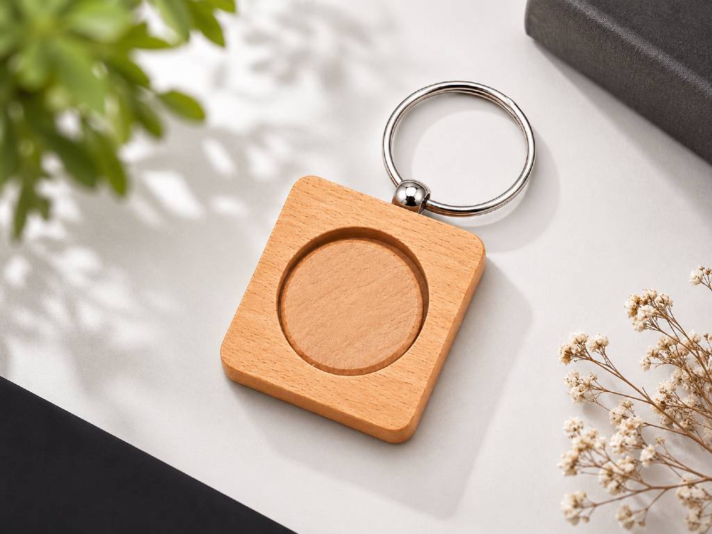 Premium Wooden Keychain | – Round-in-Square Custom Charm