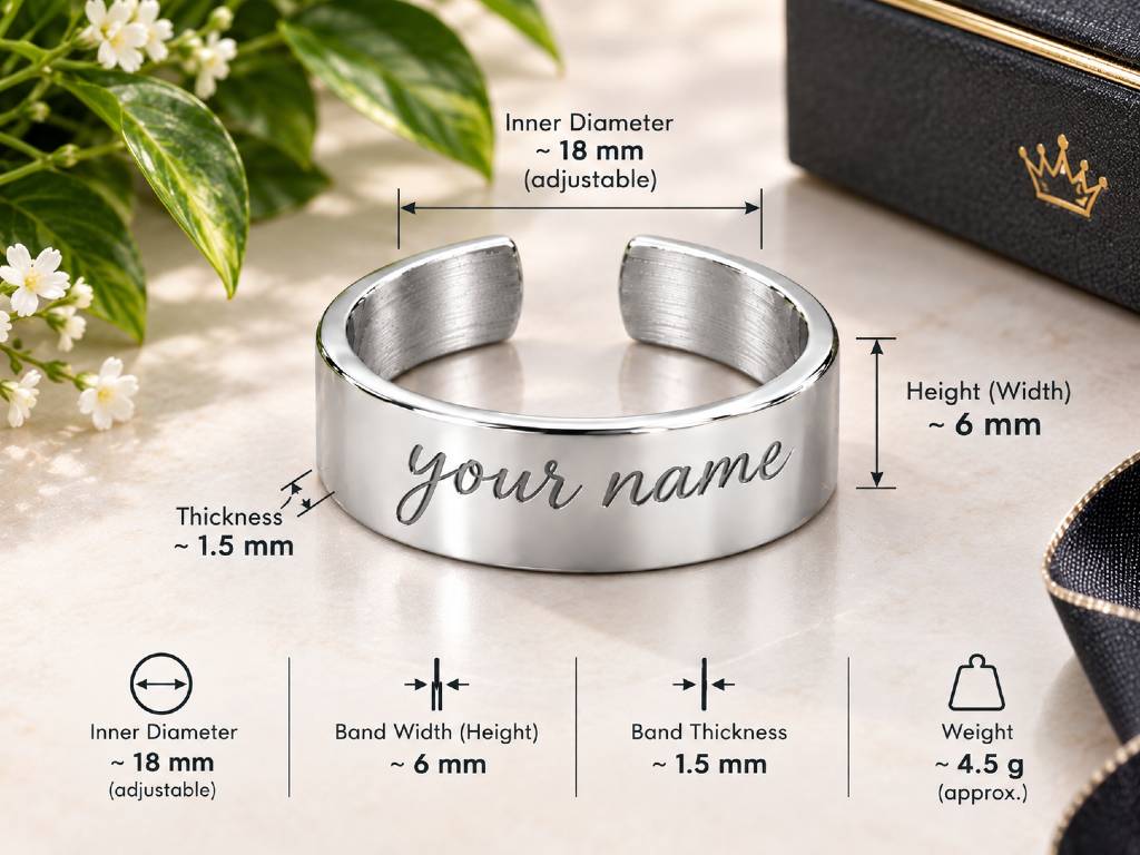 Personalised Silver Cuff Ring – Custom Name Engraved Adjustable Ring view 3