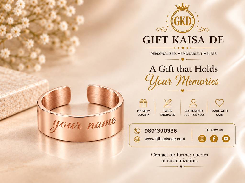 Personalised Rose Gold Cuff Ring – Custom Name Engraved Adjustable Ring view 5