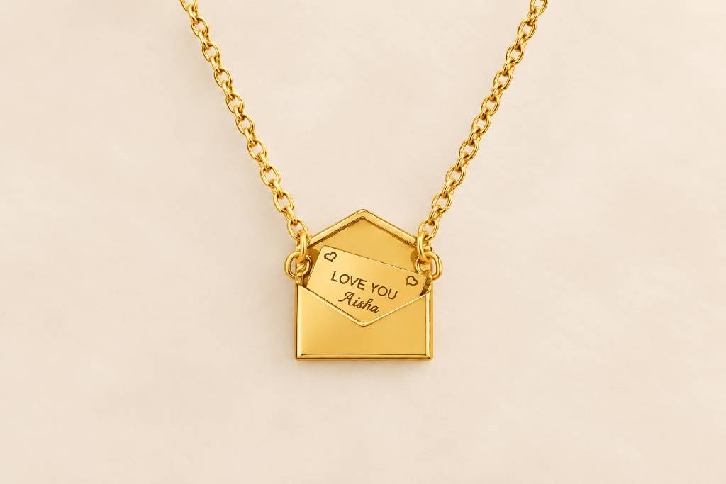 Personalized Golden Envelope Locket Pendant | Customised Pendant