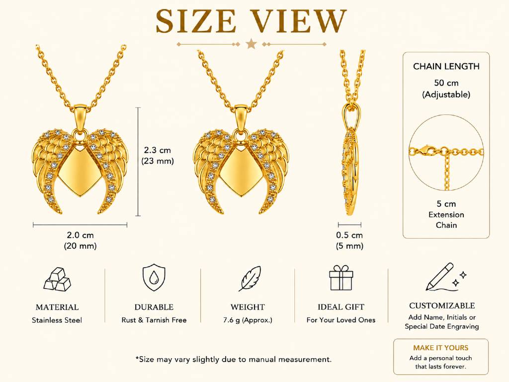 Wings of Love Necklace gold   with engraved name view 2