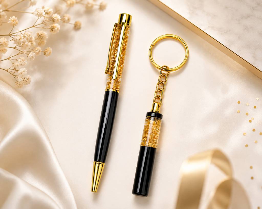 Golden Glory Pen & Keychain Gift set | Customized Pen & Keychain set