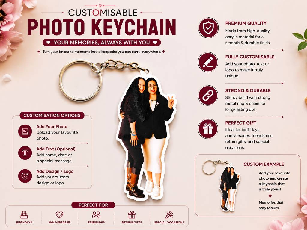 Customized Photo Cutout Acrylic Keychain | Personalized Picture Keychain | Custom Photo Keyring Gift view 3