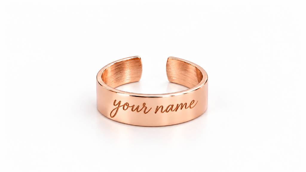 Personalised Rose Gold Cuff Ring – Custom Name Engraved Adjustable Ring view 2