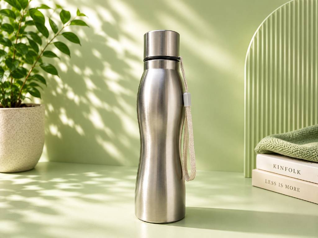 Silver Stainless Steel Curved Vacuum Bottle – 500ml