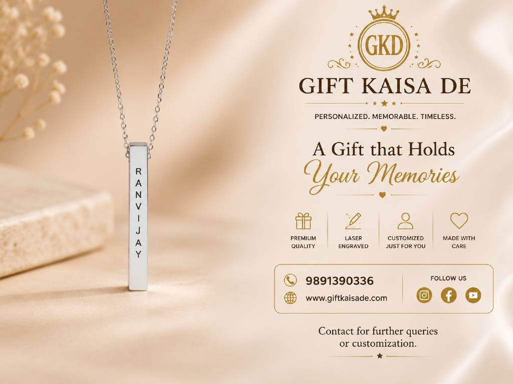 Personalized Engraved 3D Bar Necklace (silver ) - Custom Name & Coordinates view 4