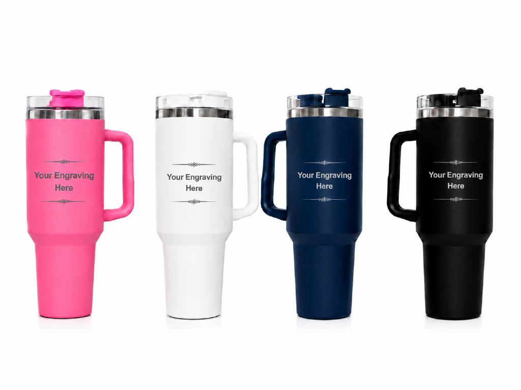 Customized Personalized Stainless Steel Travel Mug with Handle | Double-Wall Vacuum Insulated Tumbler
