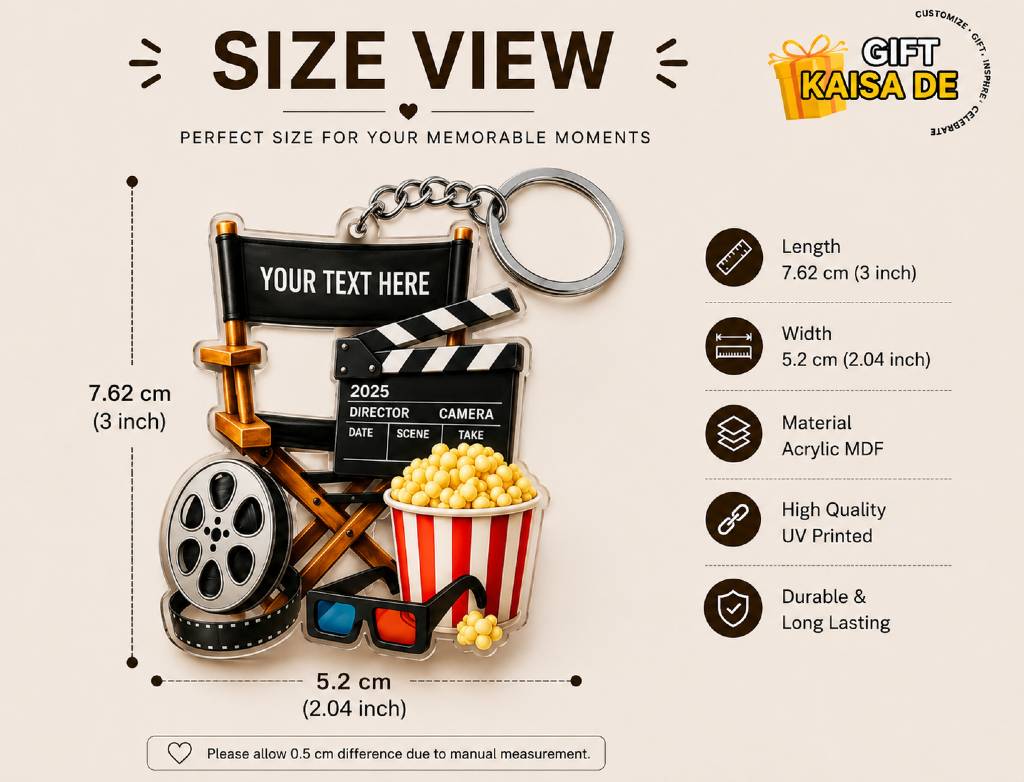 Customized Movie Director Clapboard Keychain | Personalized Film Reel & Popcorn Acrylic Keychain | Custom Name Keyring Gift view 2