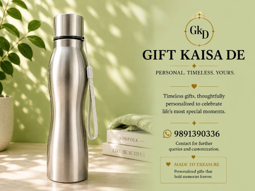 Silver Stainless Steel Curved Vacuum Bottle – 500ml view 3