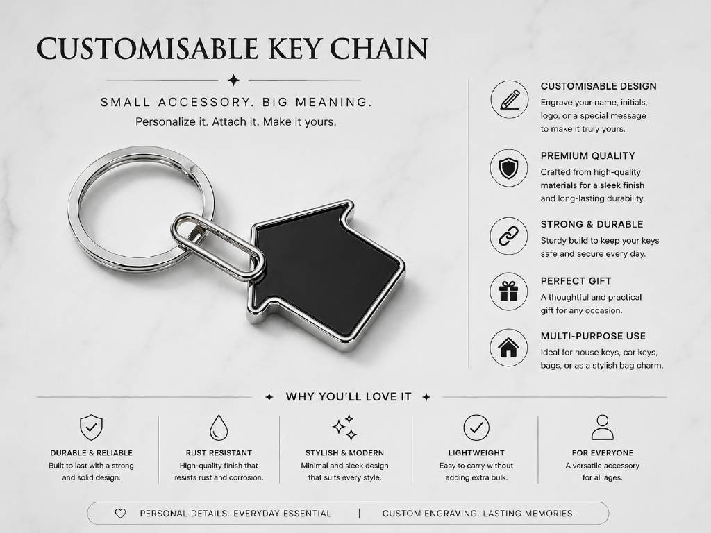 Bright Home Sleek Metallic Keychain | – Premium Oval Engraving Tag view 4