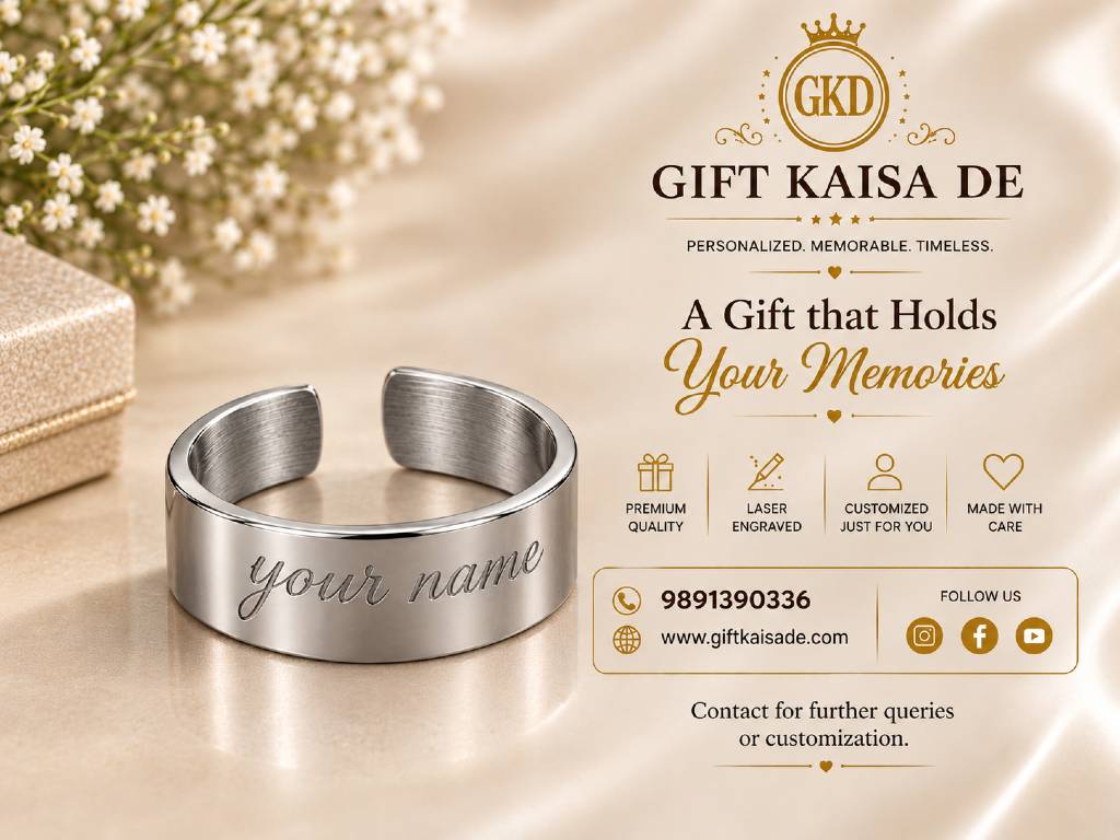 Personalised Silver Cuff Ring – Custom Name Engraved Adjustable Ring view 5