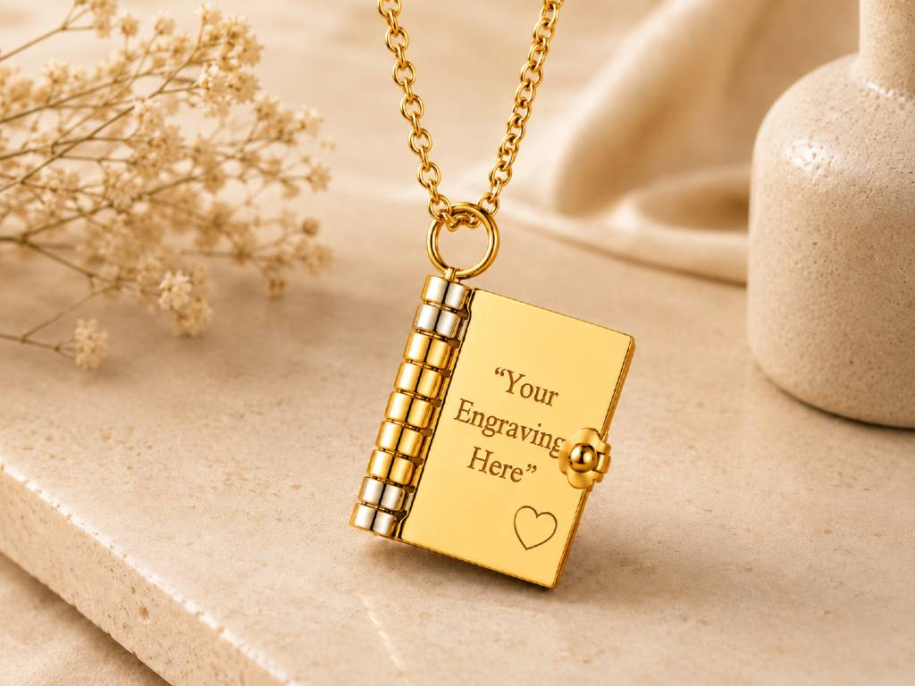 The Little Library  locket gold   with 5 engraved name