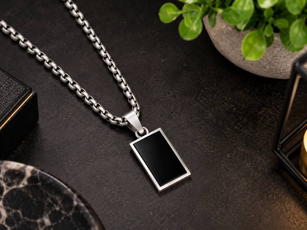 Personalized Black & Silver Stainless Steel Name Locket with Chain | Custom Engraved Pendant Necklace for Men & Women