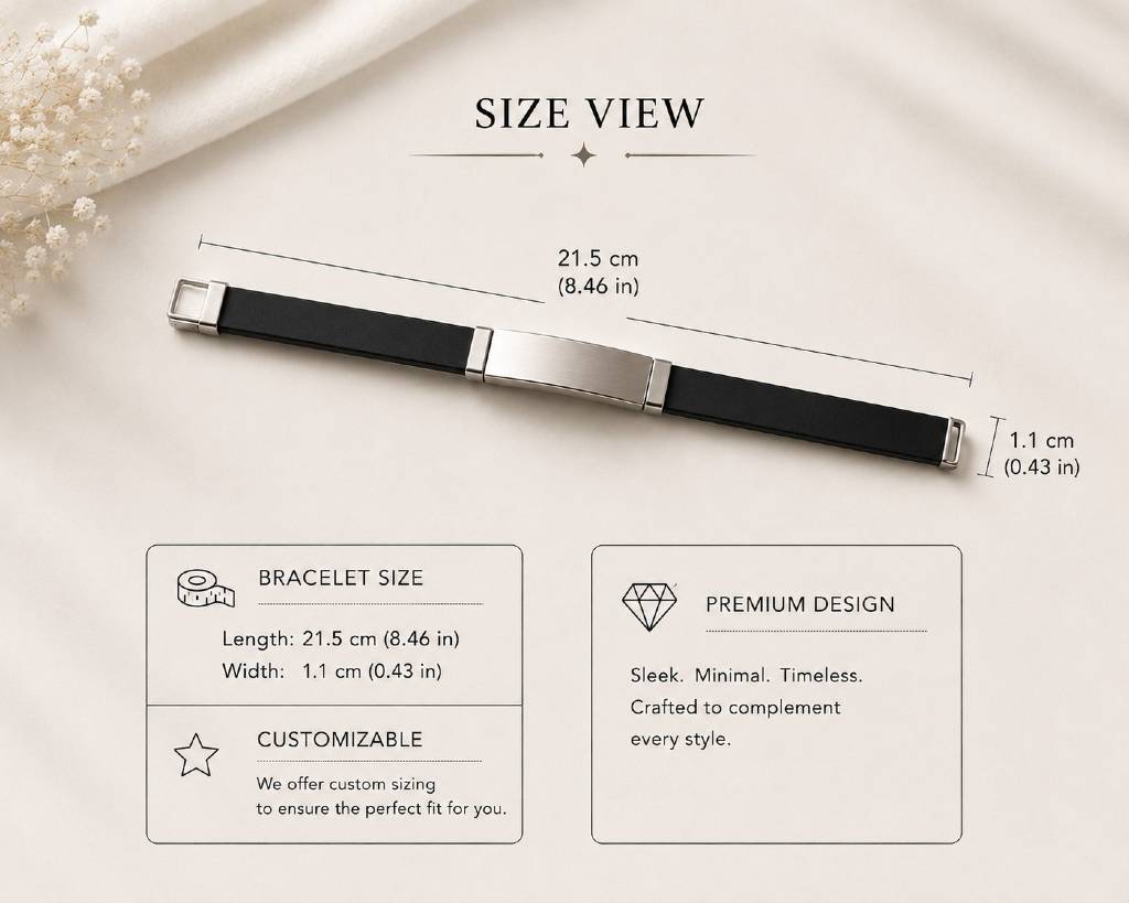 Custom Laser-Engraved Minimalist Bracelet – Stainless Steel & Premium Black Band, Adjustable Sleek Wristwear view 2