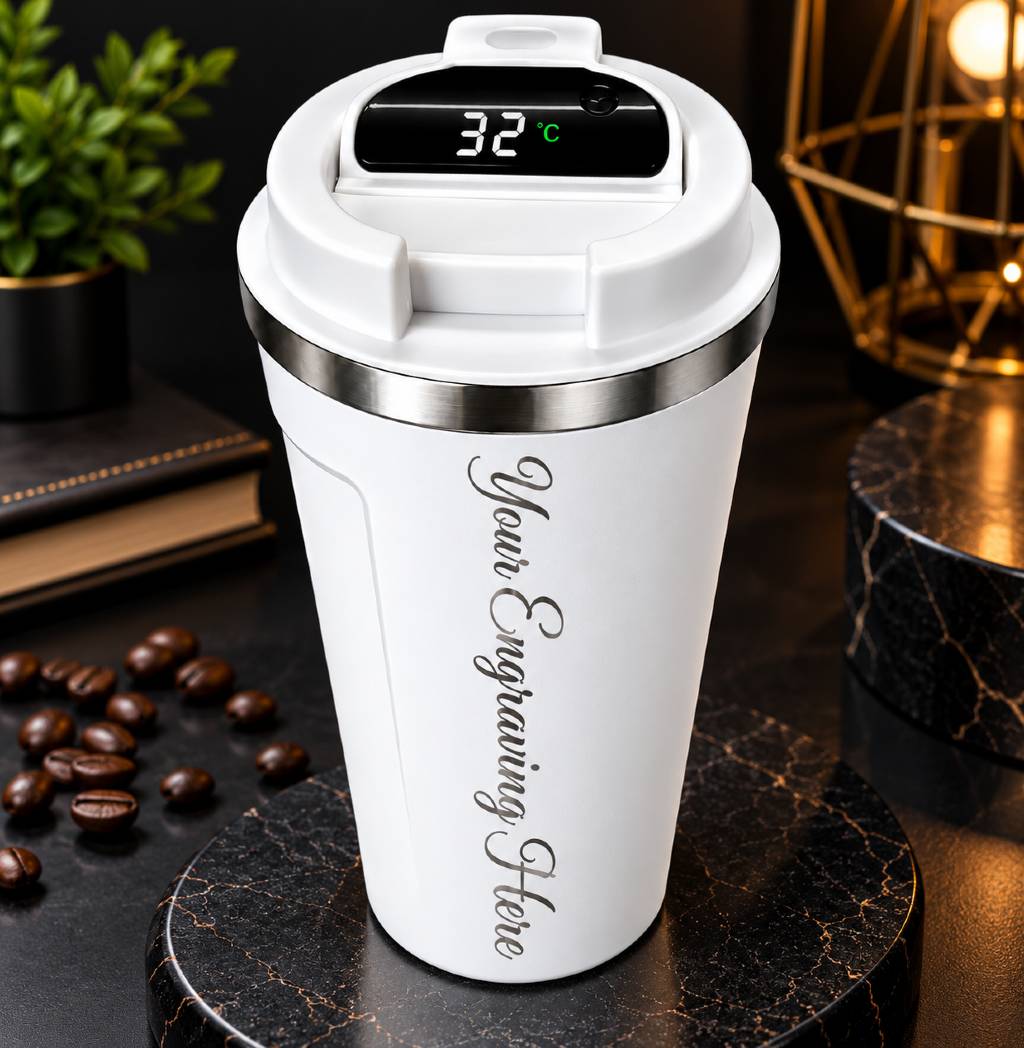 Customisable Smart Temperature Display Travel Mug White | Premium Insulated Coffee Tumbler