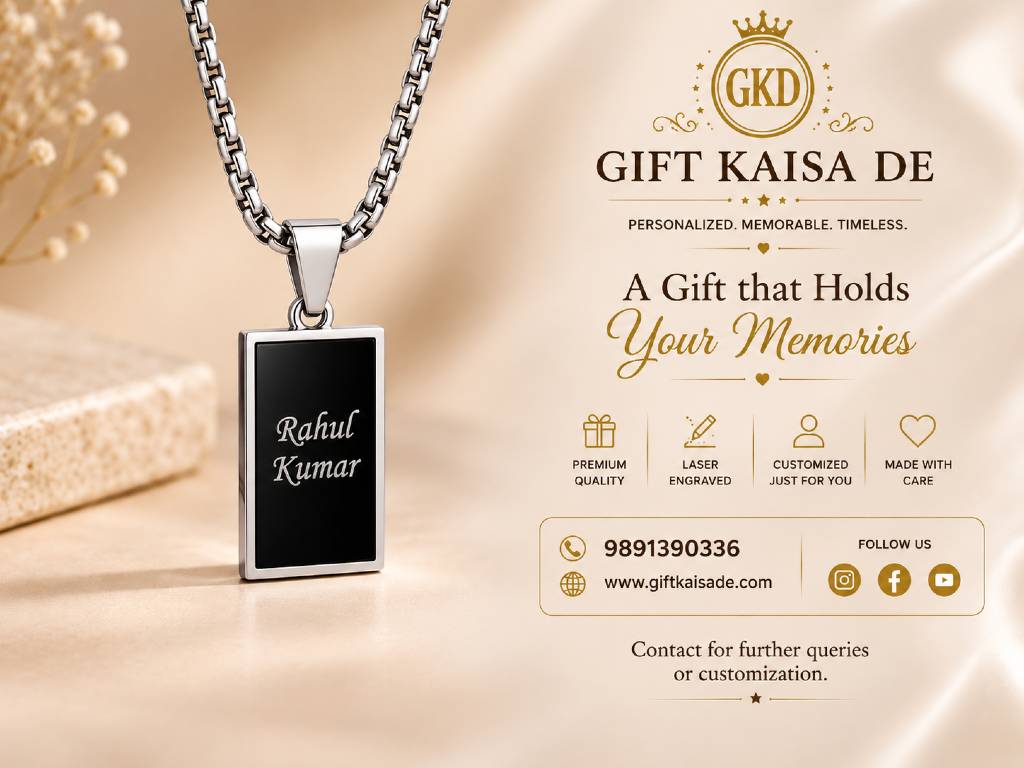 Personalized Black & Silver Stainless Steel Name Locket with Chain | Custom Engraved Pendant Necklace for Men & Women view 5