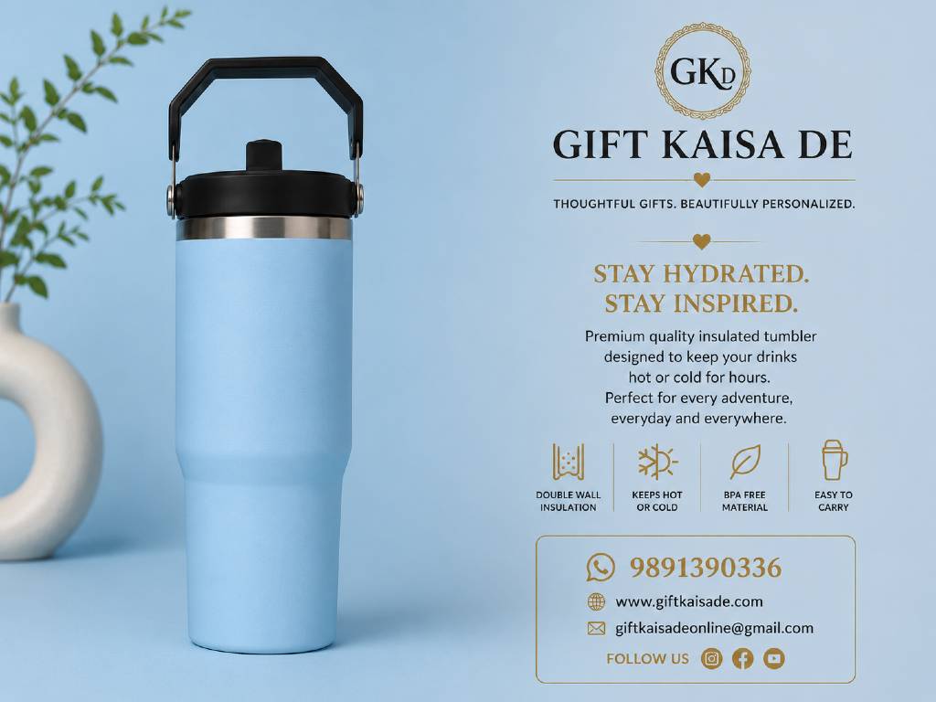 Premium Stainless Steel Insulated Travel Tumbler with Handle | Personalized Vacuum Flask view 3