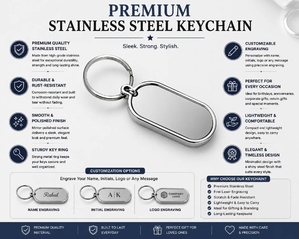 Sleek Metallic Keychain | – Premium Oval Engraving Tag view 4