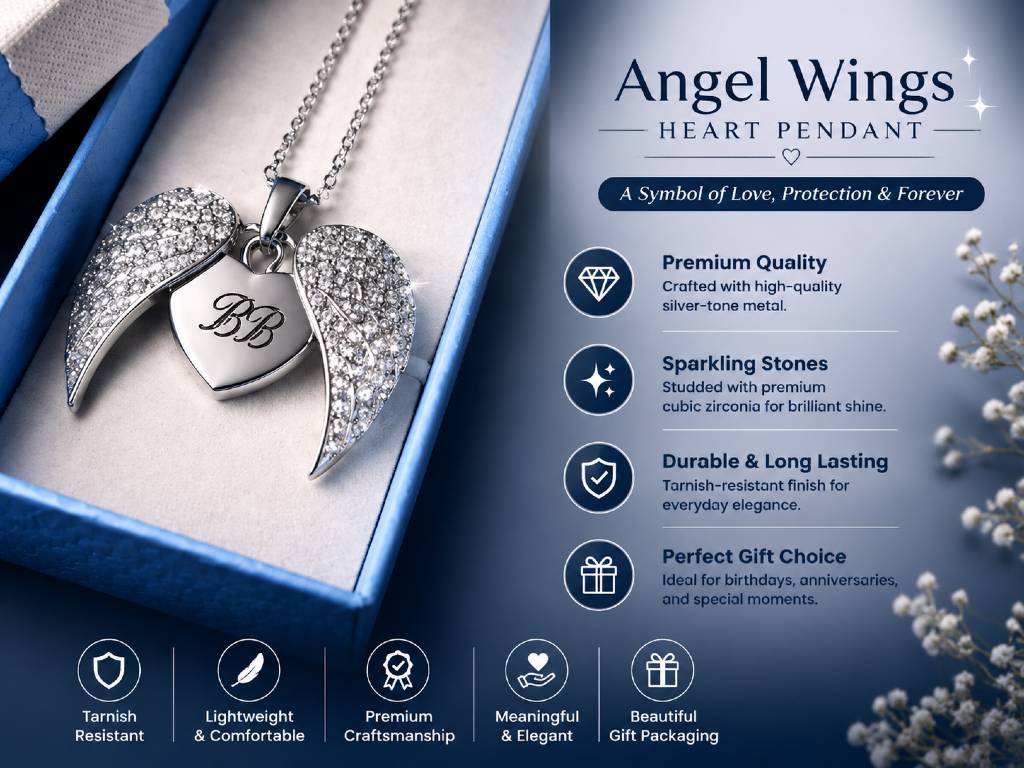 Wings of Love Necklace  with engraved name view 3