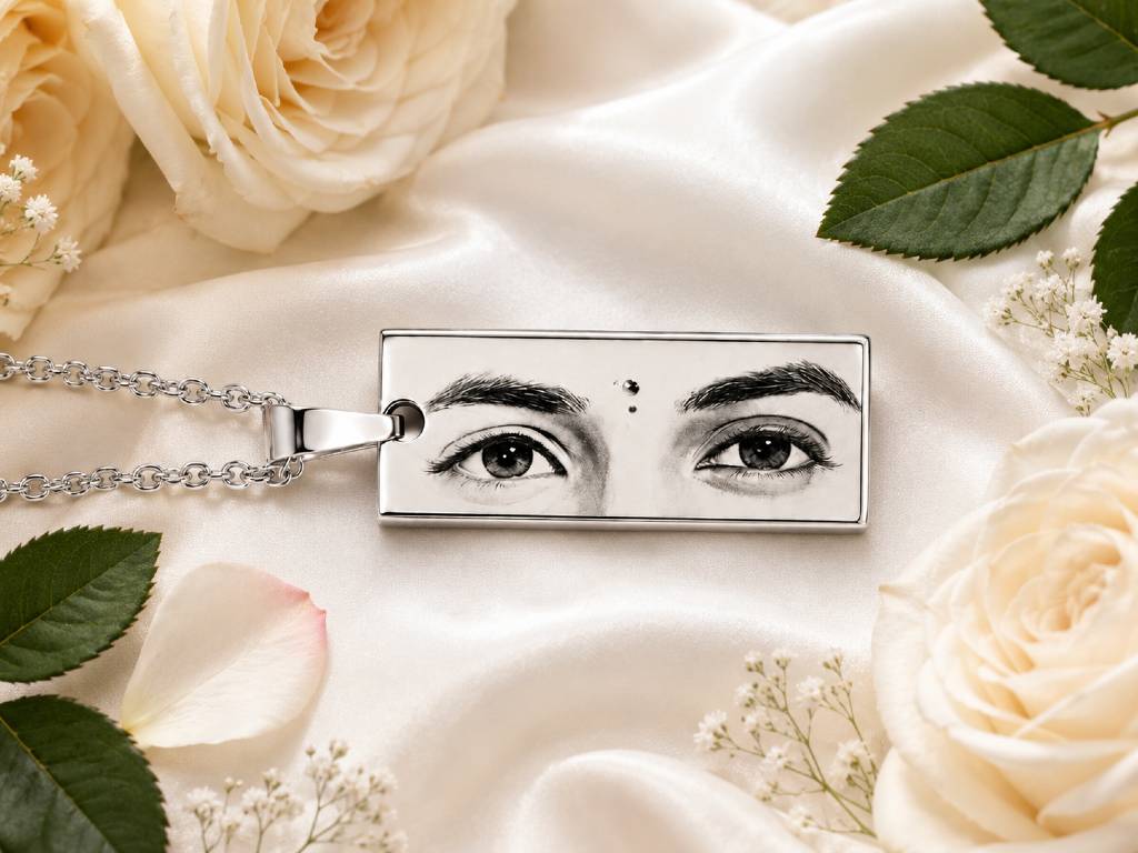 Personalized Eyes Engraved Silver Pendant Necklace – Custom Photo Gift