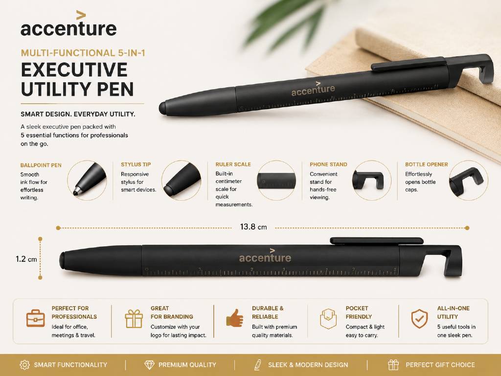Accenture Multi-Functional 5-in-1 Executive Utility Pen | Custom Branded Corporate Gift ⭐ view 2