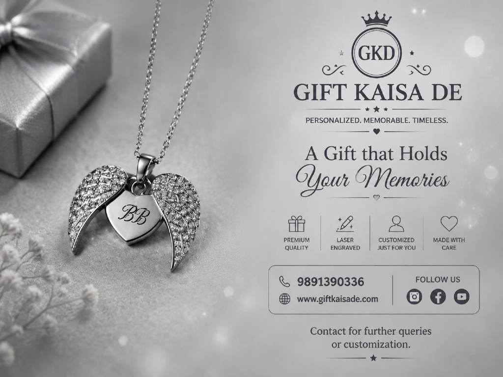 Wings of Love Necklace  with engraved name view 4