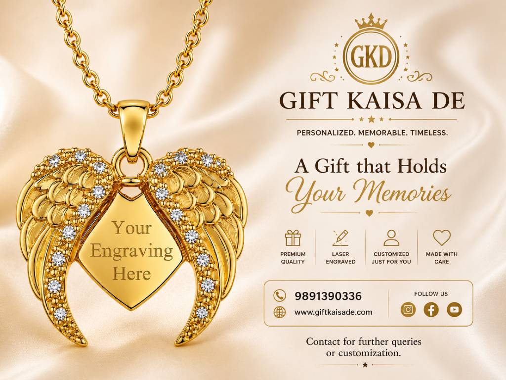 Wings of Love Necklace gold   with engraved name view 4