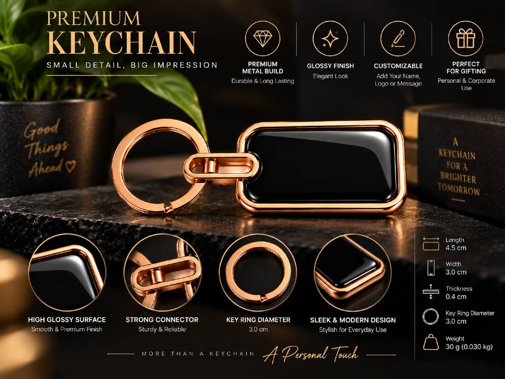 Premium Personalized Precious Keychain | Black & Rose Gold Metal Keychain | Custom Name, Logo & Message Key Ring view 4