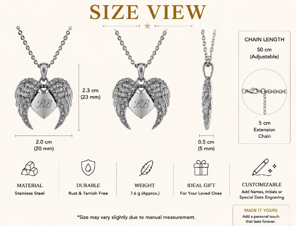 Wings of Love Necklace  with engraved name view 2