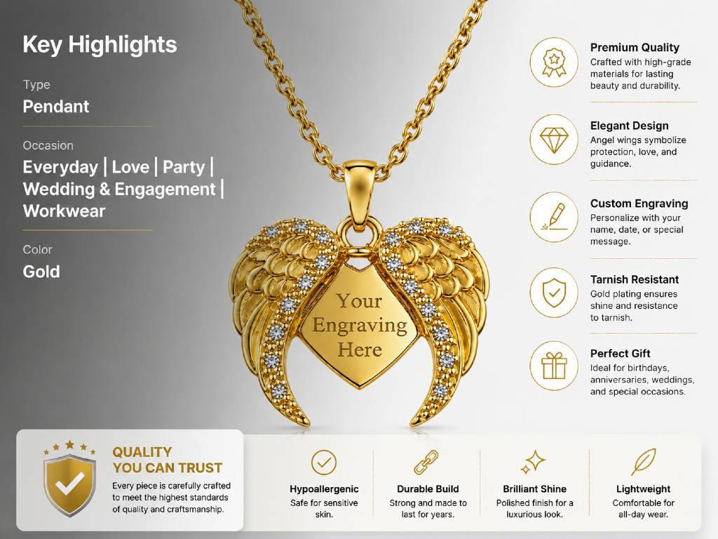 Wings of Love Necklace gold   with engraved name view 3