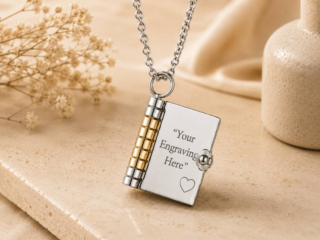 The Little Library  locket  with 5 engraved name