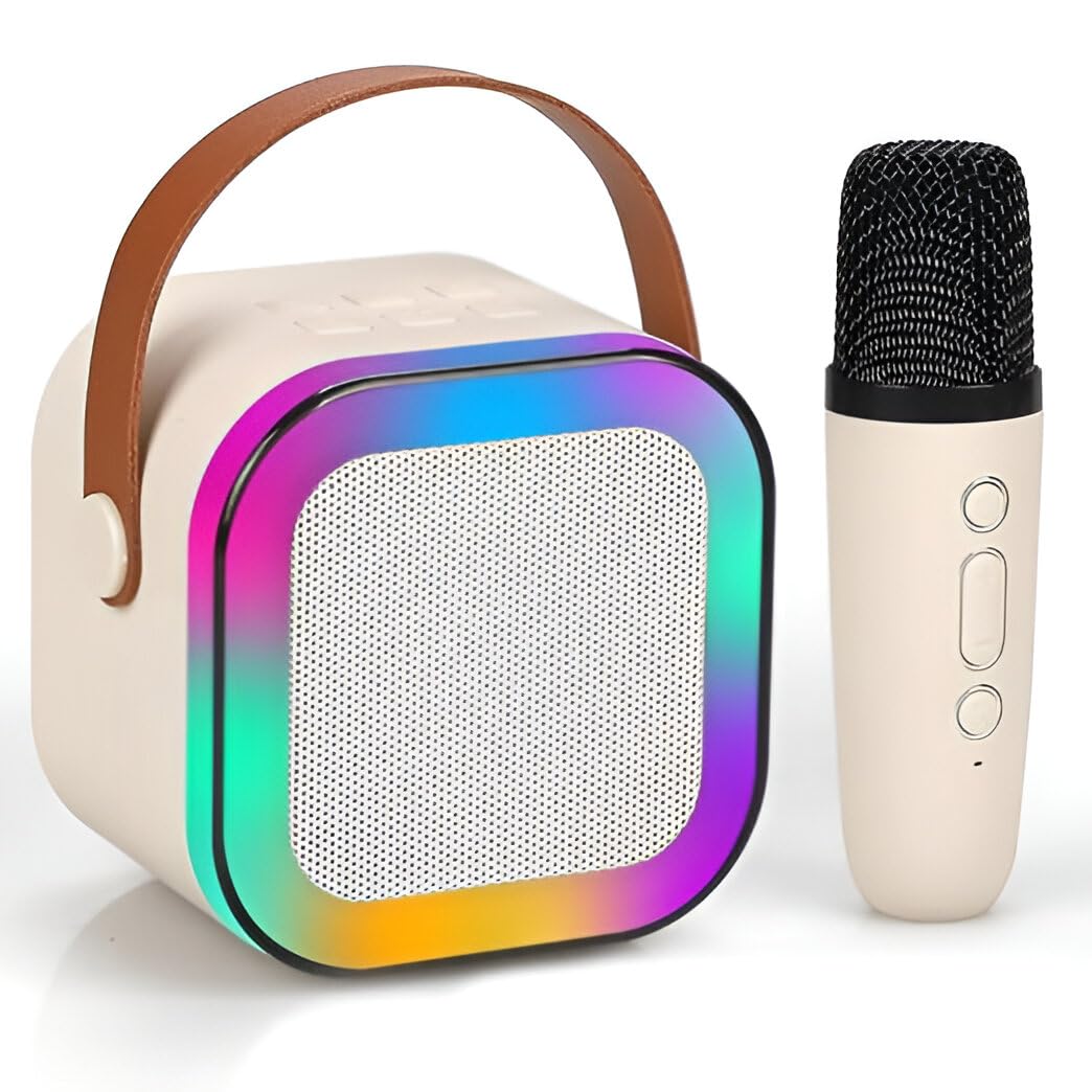 Mini Machine for Kids & Adults – Portable Bluetooth Speaker with Wireless Mic & LED Lights