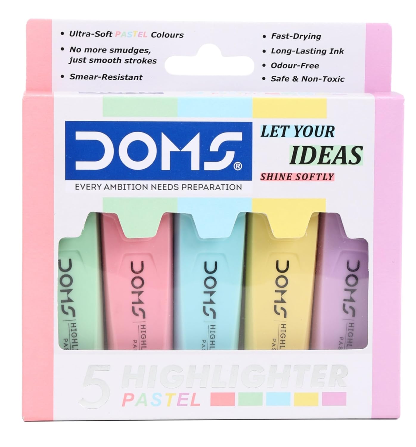 DOMS Pastel Highlighter Pack of 5 | Soft Pastel Chisel Tip Markers