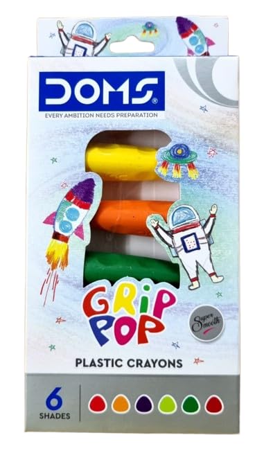 Doms Grip Pop Plastic Crayons 6 Shades